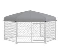 PawHut Recinto per Cani Taglia Media Tetto Tessuto Oxford Argento