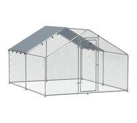 PawHut Recinto per Galline da 10.2m² per 10-15 Galline con Tetto Impermeabile, in Acciaio e Tessuto, 3x3.4x1.9 m, Argento