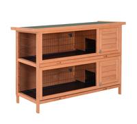 PawHut Recinto su piedi gabbia coniglio doppio livello vassoi deiezioni scorrevoli 4 porte chiavistellate dim. 137L x 50l x 93H cm legno massiccio pineto tetto bituminoso verde