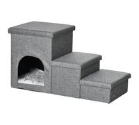 PawHut Scaletta per Cani e Gatti con Casa e Spazio Portaoggetti in MDF Grigio