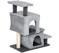 PawHut Scaletta per Gatti 4 Scalini Regolabile 2 Casette e Tiragraffi Grigio