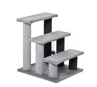 PawHut Scaletta per Gatti a 3 Gradini con Pallina in Flanella 45x40x48cm Grigio