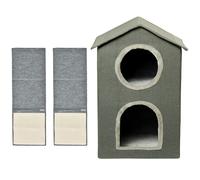 PawHut Set Cuccia per Gatti a 2 Livelli e 2 Tappetini Tiragraffi in Sisal Grigio