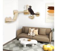 PawHut Set da parete per arrampicata per gatti, 3 pezzi, mobili per gatti con pannello antigraffio, pannelli per saltare, palla da grattare