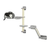 Pawhut Set da parete per arrampicata per gatti da 3 pezzi con rampa per amaca con tiragraffi, piattaforma a forma di nuvola, grigio