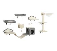 PawHut Set Mensole da parete per gatti da 6 pezzi, con amache, tiragraffi e lettini, Beige Aosom Italy