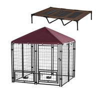 PawHut Set per Animali 2 Pz con Lettino Cani Rialzato e Recinto Cani