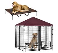 PawHut Set per Animali 2 Pz con Lettino per Cani Rialzato e Recinto per Cani