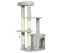 PawHut Tiragraffi 114 cm Torre per gatti con cuccia, pali in sisal, piattaforme, multistrato per gatti di taglia media fino a 6 kg, Grigio chiaro Aosom Italy