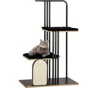 PawHut tiragraffi 128 cm albero per gatti con cuscino albero da arrampicata con tiragraffi, tiragraffi per gatti con 2 piattaforme, mobili per gatti, acciaio, nero