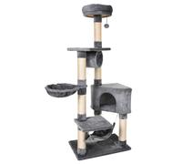 PawHut Tiragraffi a Colonna per Gatti con Cuccia, Amaca, Grigio