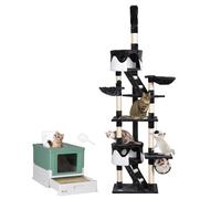 PawHut Tiragraffi a Soffitto 240-260cm con Amache e Lettiera per Gatti Chiusa