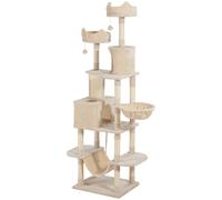 PawHut Tiragraffi alto 206 cm con casette, ceste, amache e pali, Beige Aosom Italy