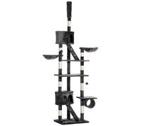 PawHut Tiragraffi per Gatti a Soffitto Multilivello con Altezza Regolabile 240-260 cm, con Cucce e Scale, Grigio Aosom Italy