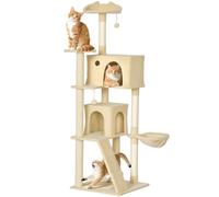 Pawhut Tiragraffi per gatti, albero per gatti 180 cm, torre rampicante con piattaforme multiple, letto, 2 grotte, amaca, scala, pali in sisal, palline da giocare con