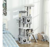 PawHut Tiragraffi per Gatti Alto 165cm, Albero per Gatti Multilivello con 4 Pali Graffiatoi in Sisal, 2 Grotte, Cuccia, Amaca, 4 Palline, Piattaforme, Rampa, Torre per Gattini, in Peluche, Grigio Il n