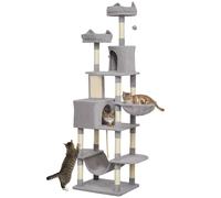 PawHut Tiragraffi per Gatti Alto 206 cm con Grotte, Cesti, Amache