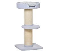 PawHut Tiragraffi per Gatti con Lettino, Rivestimento Peluche e Palo in Sisal, 45x45x91cm, Azzurro Aosom