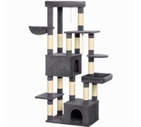 PawHut Tiragraffi per Gatti Grande Alto 180 cm Multilivello, 13 Pali Graffiatoi, 2 Grotte, Amaca, 2 Cucce, Grigio Scuro Aosom Italy