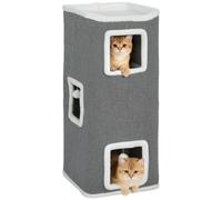 PawHut Torre per Gatti con 3 Casette, 3 Palline e Posatoi Grigio e Bianco