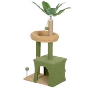 PawHut Torre per Gatti con Casetta, 2 Palline e Lettino Verde e Marrone