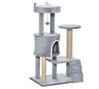 PawHut Torre per Gatti con Trespolo, Casetta, Rampa e Pallina Grigio