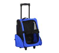 PawHut Transportín 2 in 1 para Mascotas Mochila o Carrito de Viaje para Perro y Gato con Ruedas con Asa retrattile y Bolsillos 42 Azul
