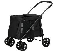 PawHut Trolley per cani con cuscino, 3 tasche laterali, pieghevole, carrello per cani, 102 cm x 62 cm x 105 cm, nero Aosom Italy