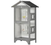 PawHut Voliera per Uccellini in Legno, 2 Aperture 4 Posatoi Vassoio Rimovibile