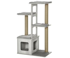 PawHutTiragraffi per Gatti Albero Tiragraffi Multi-livello con Cuccia e Corde in Iuta, 114 cm Grigio Aosom