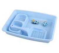 PAWISE Lo starter kit per gatti Kitty include 4 pezzi: lettiera per gatti, paletta per lettiera, ciotole per gatti, giocattolo per gatti, 37 x 26 cm, blu