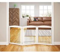 PAWLAND Cancello per cani extra largo per casa, porta, scale, cancello pieghevole autoportante per animali domestici, recinzione di sicurezza per cuccioli, altezza 76,2 cm (bianco, 3 pannelli)