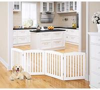 PAWLAND-Pieghevole In Legno Per Cani,Cancello per Cani,Magic Pet Recinzioni, Pet Barriera Cancelletto Di Sicurezza,Portatile Pieghevole Dog Barriera Di Sicurezz,4 Pannelli,Altezza 24 Pollice,Bianco