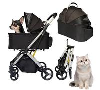 PawLuxe Passeggino per cani e gatti di piccola e media taglia fino a 24,9 kg, 4 in 1, pieghevole, da viaggio, con trasportino staccabile, leggero, ammortizzatore a molla, seggiolino auto, tettuccio