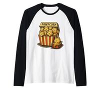 Pawpcorn Simpatico Gatto in Secchio Popcorn Cibo Divertente Gatto Proprietario Maglia con Maniche Raglan