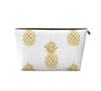 Pawprint - Trousse in pelle per cosmetici, grande capacità, portatile, da viaggio, adatta per uso quotidiano e in viaggio, Sfondo D'ananas Oro, Taglia unica
