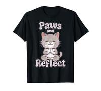 Paws and Reflect Cat Funny Yoga Meditazione yoga umorismo animale Maglietta