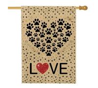 Paws - Bandiera rustica con citazione a forma di cuore, 71 x 101 cm | Design a forma di cuore, bandiera del prato, accenti di cuore glitter rosso, decorazione per la casa amante degli animali