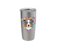 Paws Dye Heart Australian Shepherd Aussie Dog Bicchiere termico in acciaio inox doppia parete