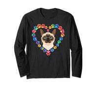 Paws Dye Heart Siamese Meezer Cat Maglia a Manica