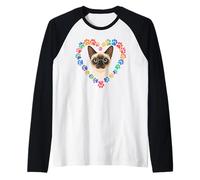 Paws Dye Heart Siamese Meezer Cat Maglia con Maniche Raglan