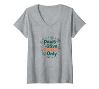 Paws-itive Vibes Only Dog Lover Maglietta con Collo a V, Donna, Grigio Melange, XL