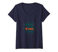 Paws-itive Vibes Only Dog Lover Maglietta con Collo a V, Donna, Navy, XL