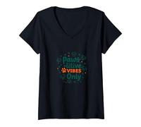 Paws-itive Vibes Only Dog Lover Maglietta con Collo a V, Donna, Nero, XL