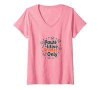Paws-itive Vibes Only Dog Lover Maglietta con Collo a V, Donna, Rosa, M