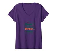 Paws-itive Vibes Only Dog Lover Maglietta con Collo a V, Donna, Viola, S