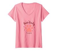 Paws-itively in Love with Dogs, Stampa a Forma di Cuore Maglietta con Collo a V, Donna, Rosa, XXL