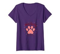 Paws-itively in Love with Dogs, Stampa a Forma di Cuore Maglietta con Collo a V, Donna, Viola, S