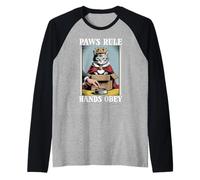 Paws Rule Hands Obey Cat in Box - Ciotola per Cibo Divertente a Forma di Gatto Maglia con Maniche Raglan