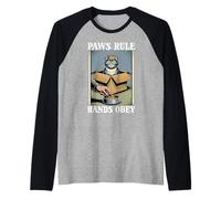 Paws Rule Hands Obey Cat in Box - Ciotola per Cibo Divertente a Forma di Gatto Maglia con Maniche Raglan